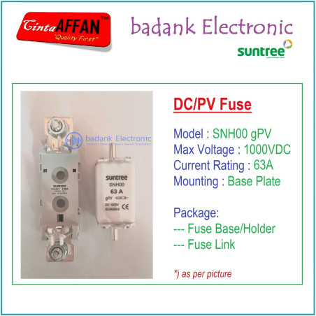 63A - SUNTREE SNH00 gPV 1P 1000V DC Fuse Base/Holder  Fuse Link PV